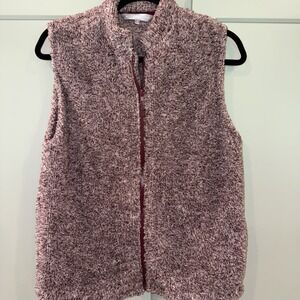 The Royal Standard Women's Sherpa Fuzzy Vest Small Maroon White Full Zip